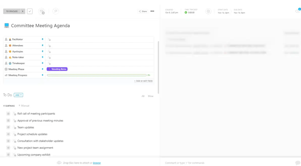 Clickup Committee Meeting Template