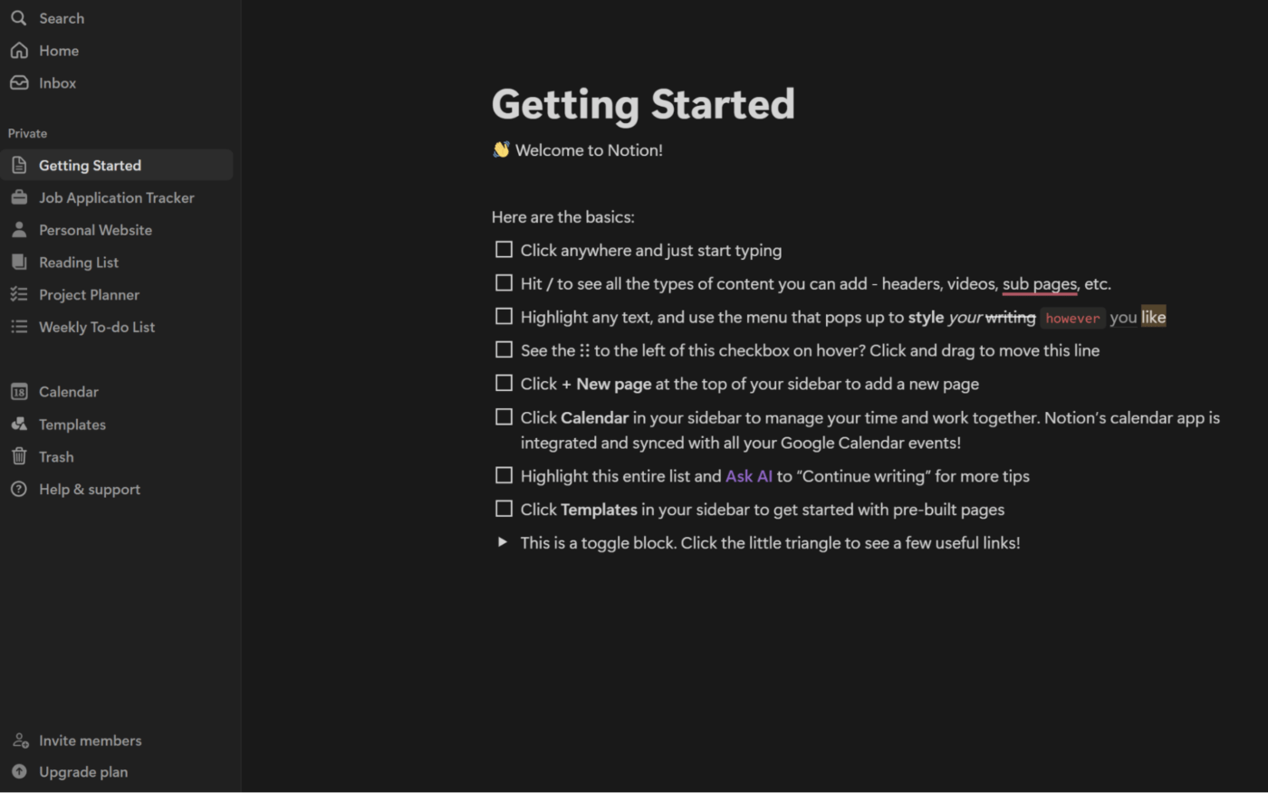 Etapa 1 para criar um gráfico de Gantt no Notion