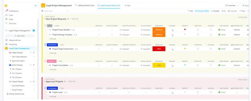 ClickUp's Vorlage für juristisches Projektmanagement