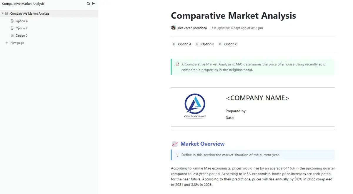Understand the current market and competitive landscape of any industry with the ClickUp Comparative Market Analysis Template