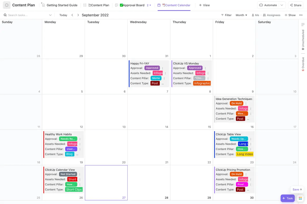 Plantilla del plan de contenidos de ClickUp