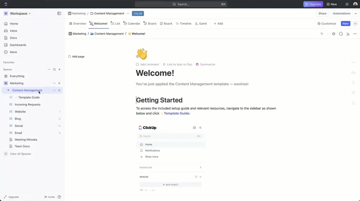 ClickUp Content Management Template