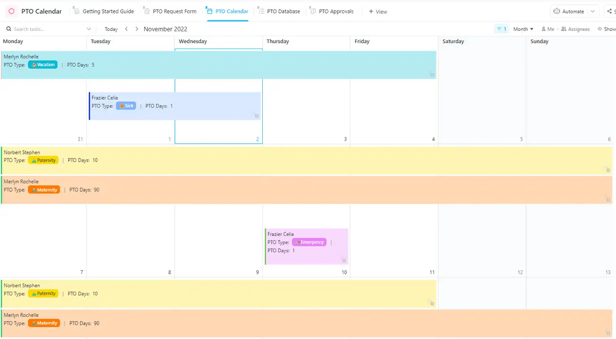 Simplify leave management within your unlimited PTO program, ensuring transparency, organization, and a smooth workflow with ClickUp PTO Calendar Template