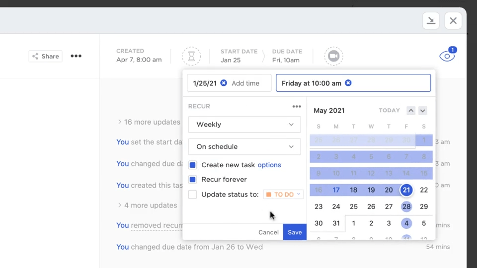 Tareas periódicas de ClickUp