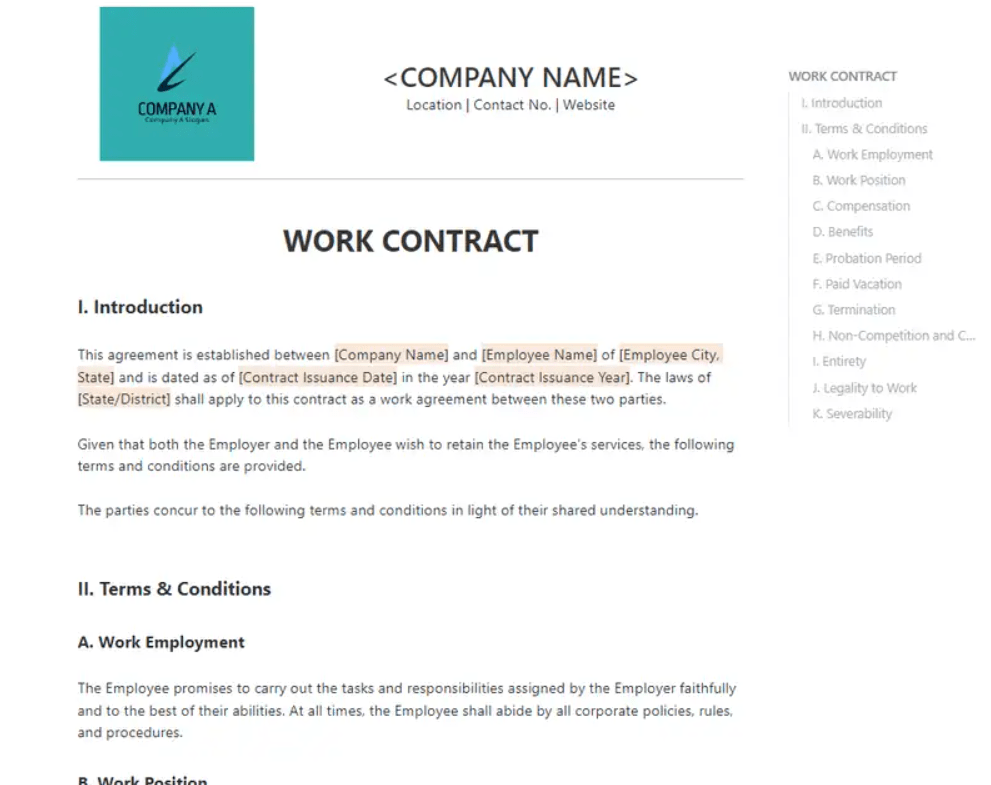 Lay the groundwork for a strong working relationship with ClickUp's Work Contract Template