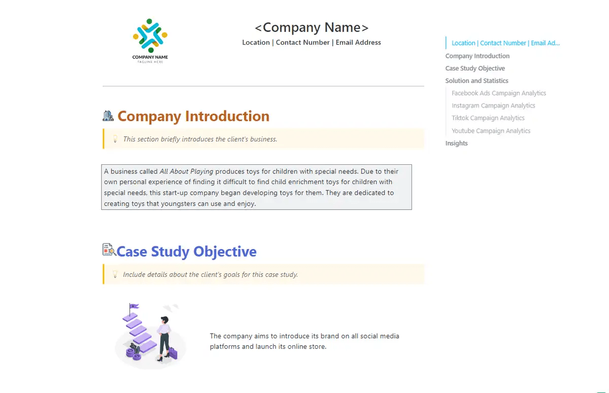 Use the ClickUp Case Study Template to present your data effectively 