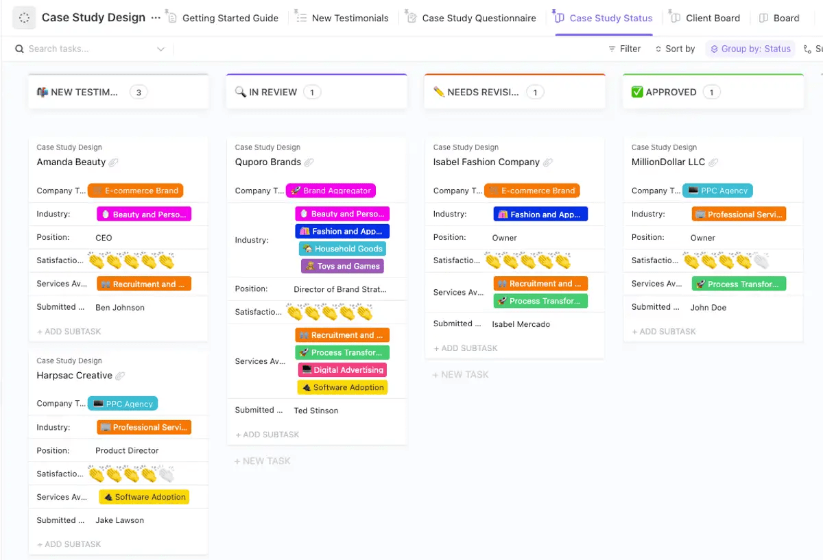 Organize and present visually appealing information with this ClickUp Case Study Design Template 