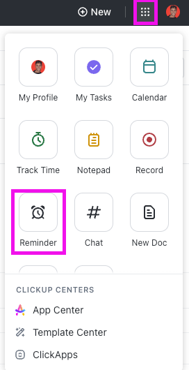 Clickup's Reminder feature