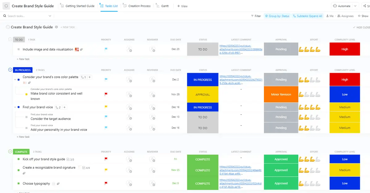 Create a style guide for your brand with the ClickUp Brand Style Guide Template