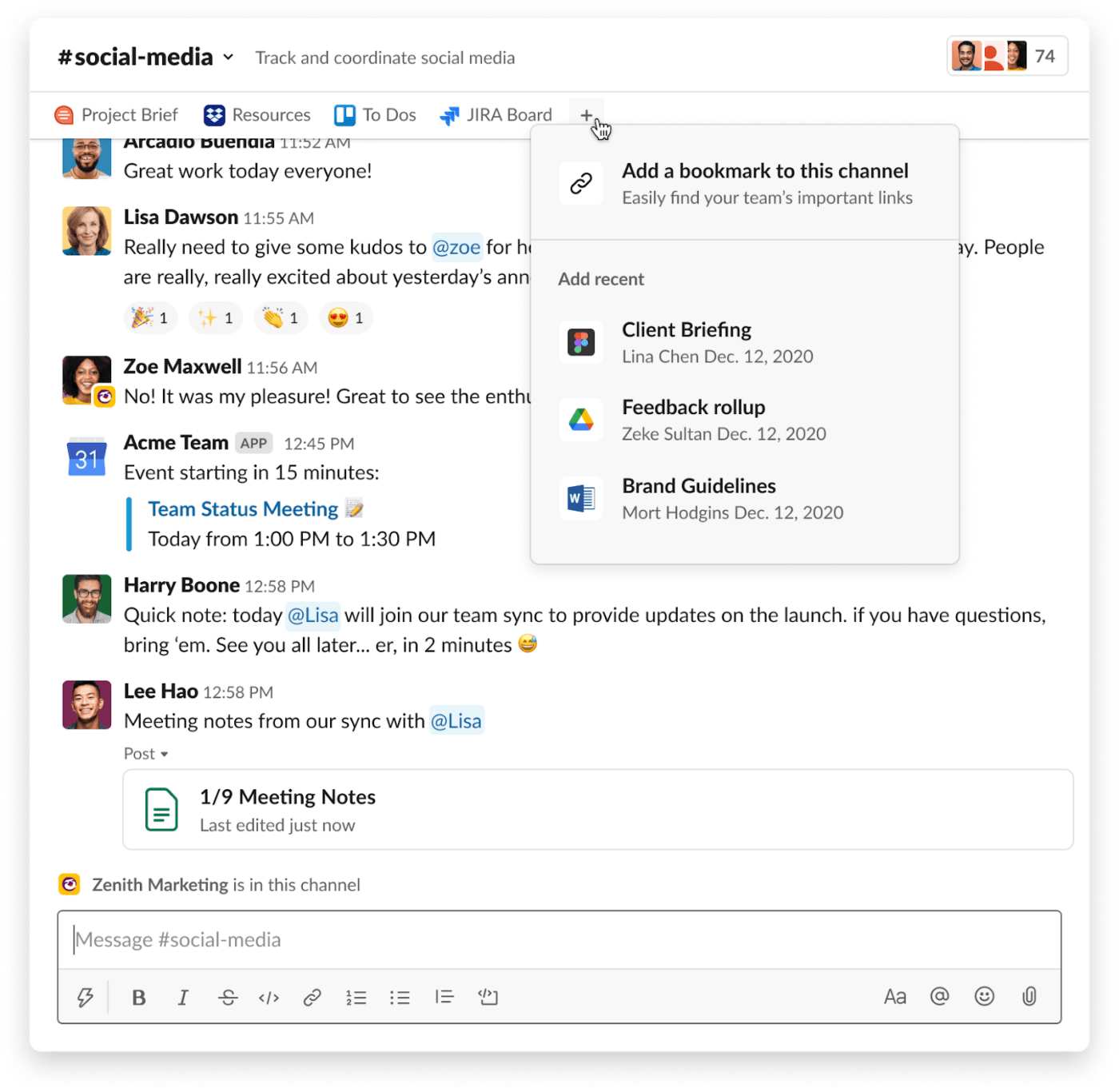 Bookmark projects in Slack