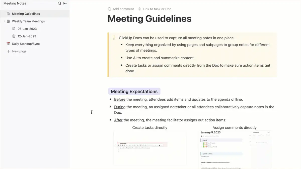 Formalize meeting notes with a well-structured ClickUp Meeting Notes Template