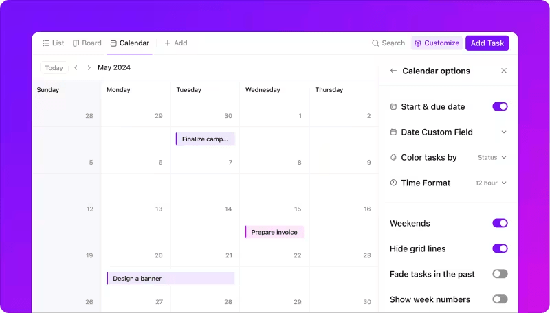 ClickUp Calendar view