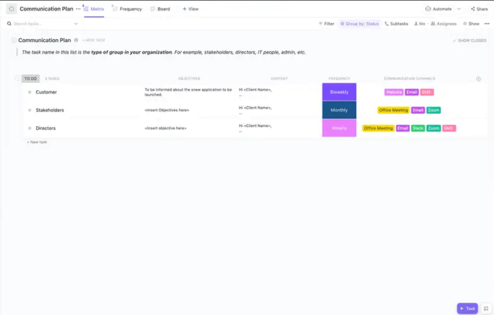 Organize your marketing campaigns for seamless product rollout with the ClickUp Messaging Matrix Template