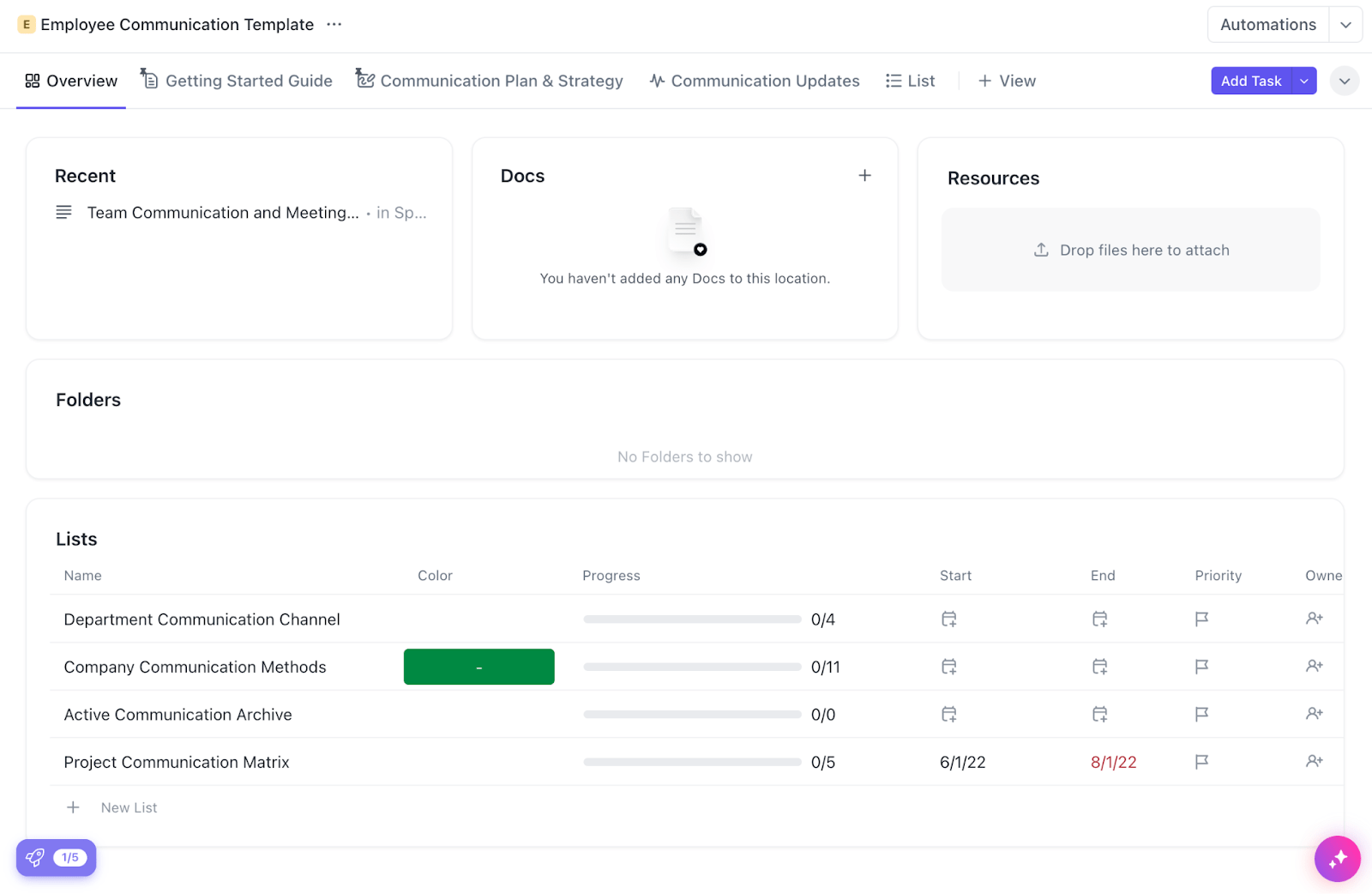 ClickUp’s Employee Communication Template keeps all your team’s updates and messages in one place for clear, improved communication across departments