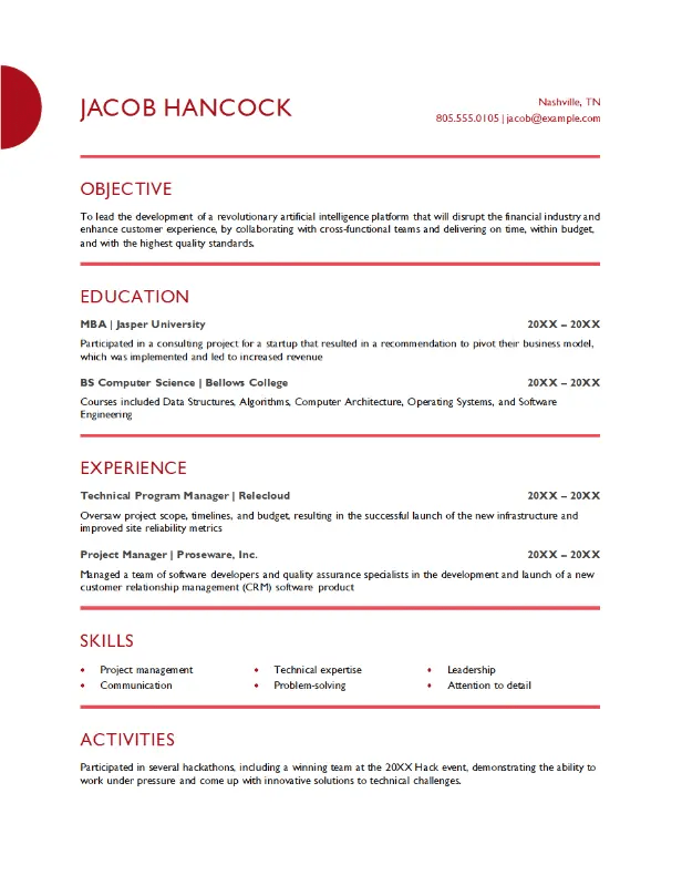 Project Management Resume Template 