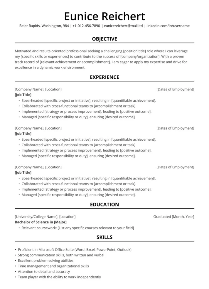 Entry Level Resume Template 
