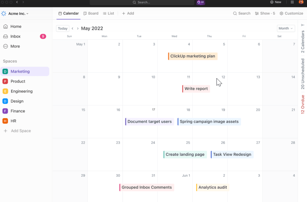 ClickUp Calendar View