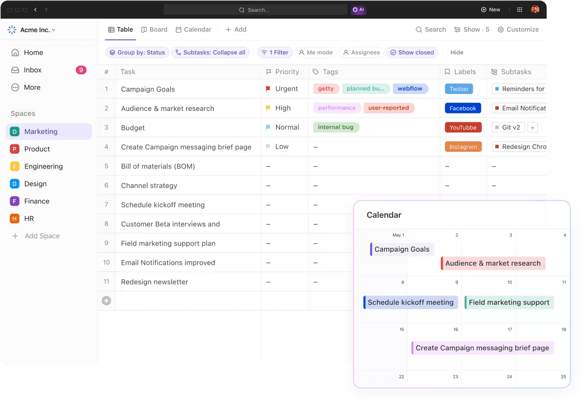 Widok Gantt ClickUp