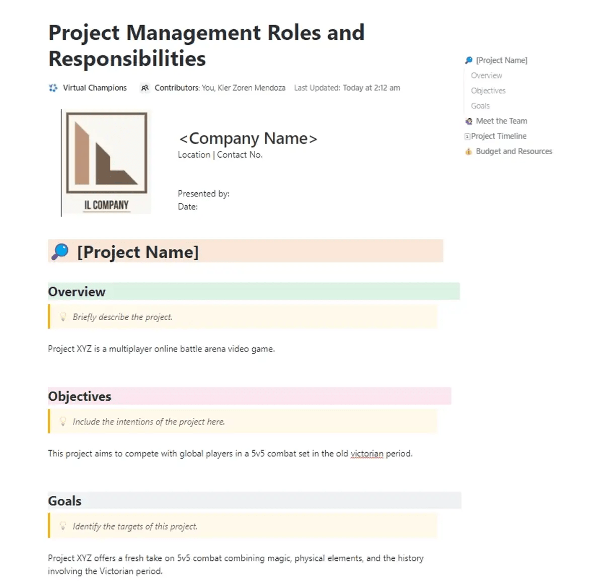 Definieer en beheer verantwoordelijkheden en taken met de Project Management Rollen en Verantwoordelijkheden Sjabloon op ClickUp