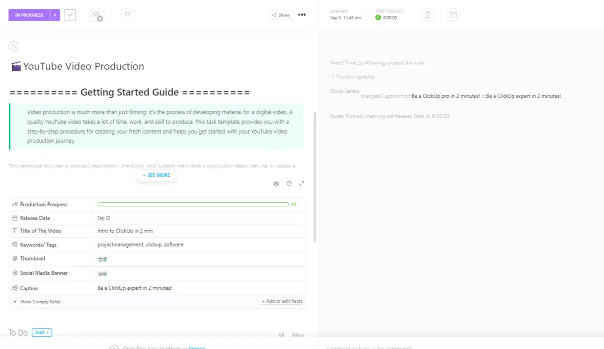 Plan and organize every step of the video production process—all in one place with the ClickUp YouTube Video Production Template