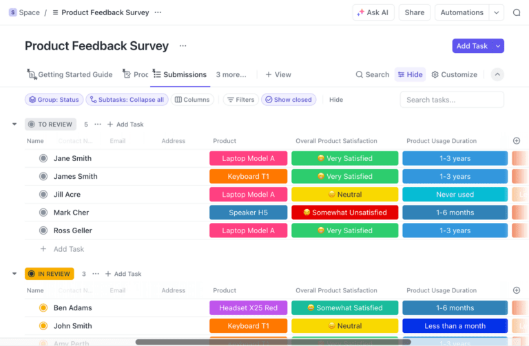 ClickUp Product Feedback Survey Template