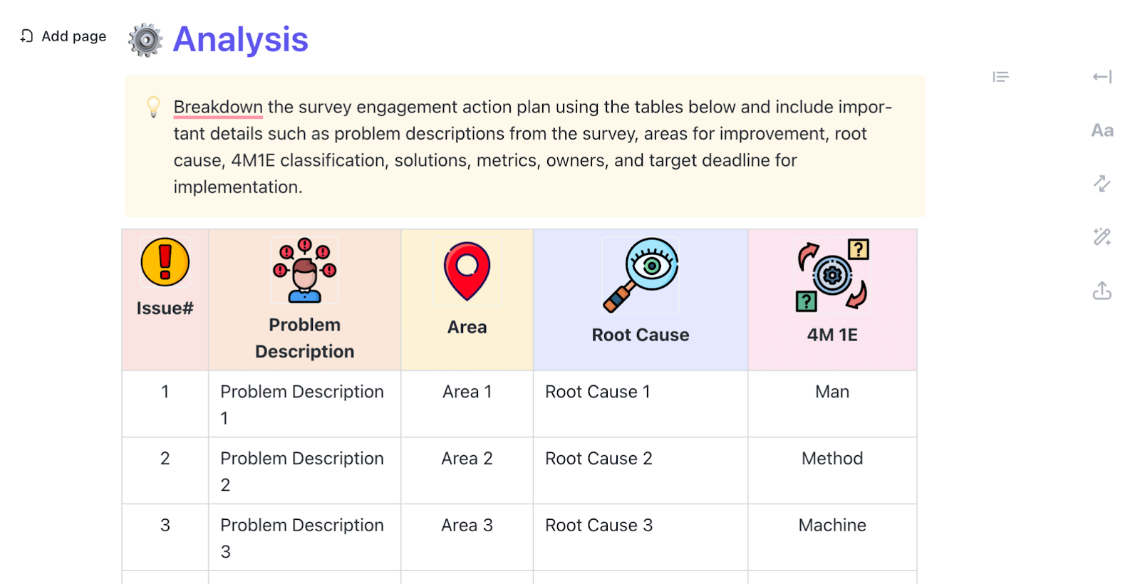 Create un piano d'azione basato sui risultati del sondaggio sul coinvolgimento dei dipendenti utilizzando il modello di piano d'azione per i risultati del sondaggio sul coinvolgimento di ClickUp