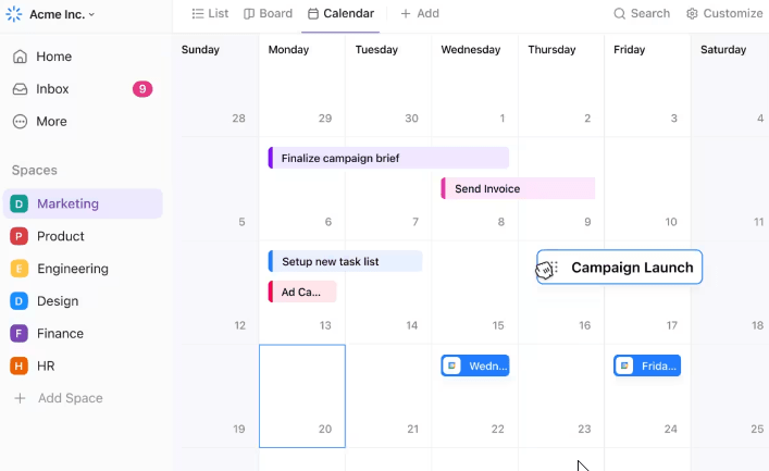 ClickUp Calendar View