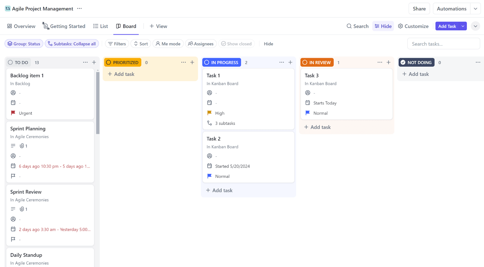 Aplique metodologias ágeis para otimizar o fluxo de seu projeto com o modelo de gerenciamento de projetos ágeis do ClickUp