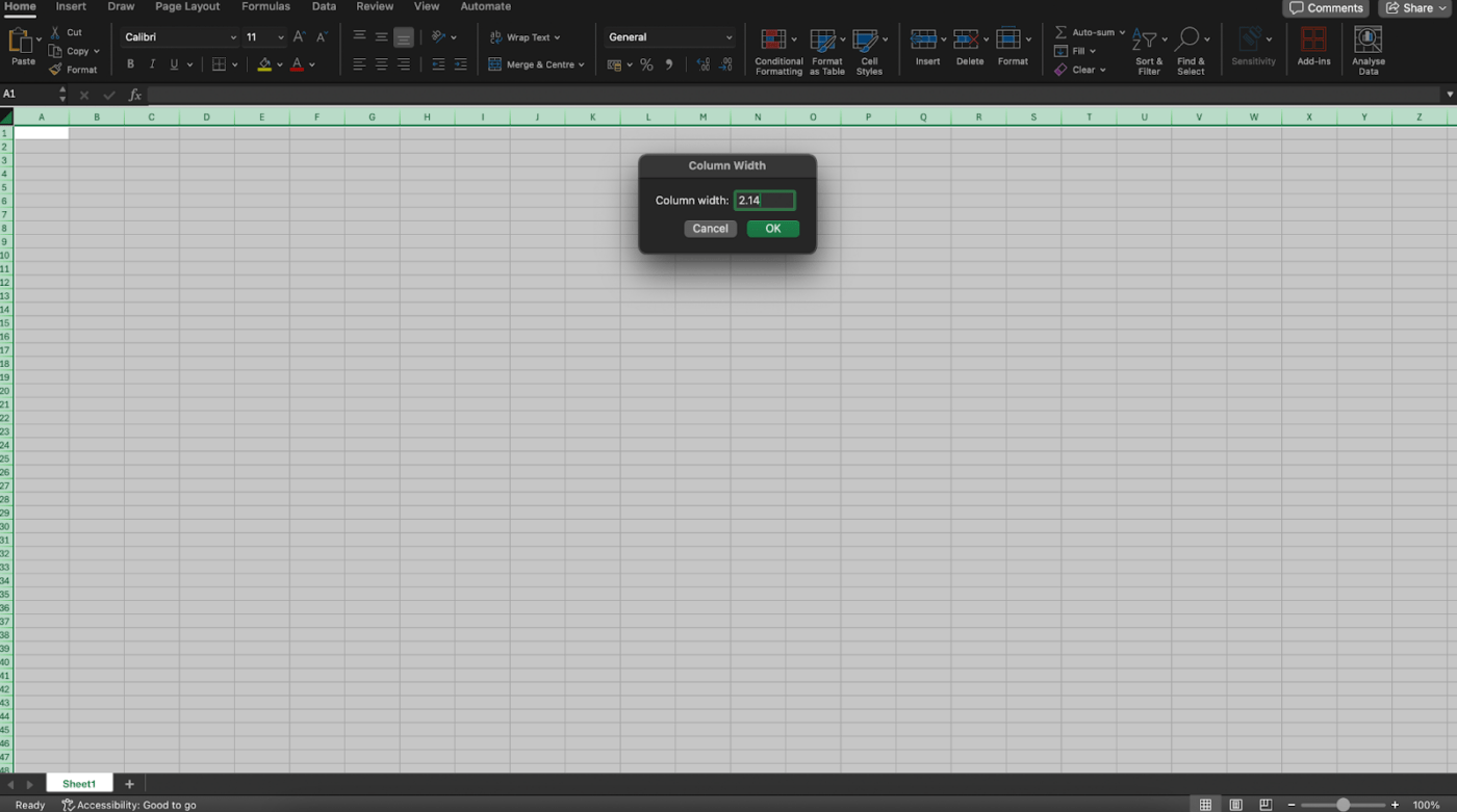 Layout in Excel