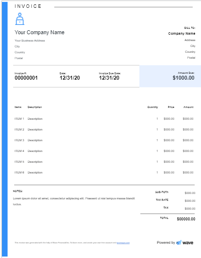 Google Freelancer Invoice Template by Wave