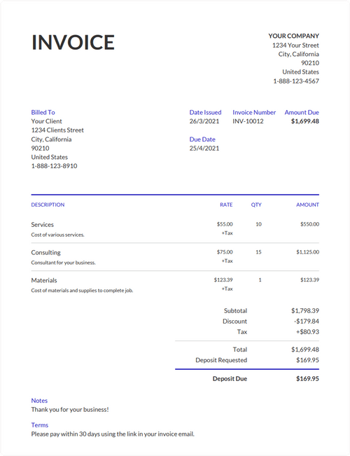 Business Invoice Template by Invoicer.ai