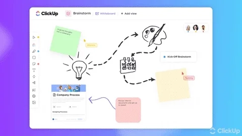 Date vita alle vostre idee o semplicemente rilassatevi scarabocchiando a mano libera con le lavagne online di ClickUp sul vostro cellulare