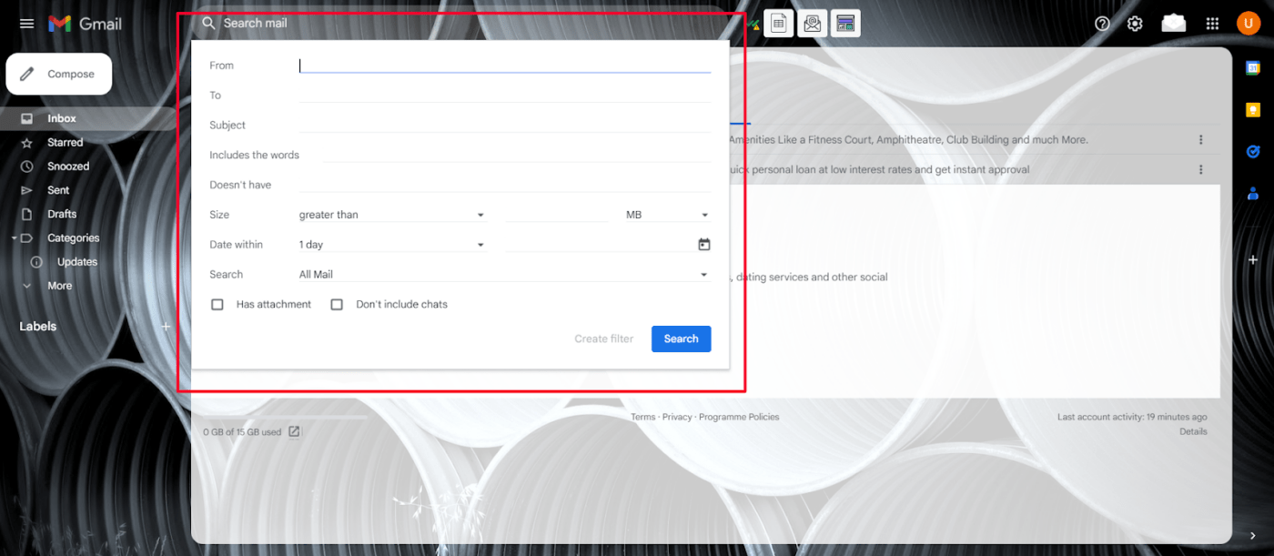 Specify filter criteria in Gmail