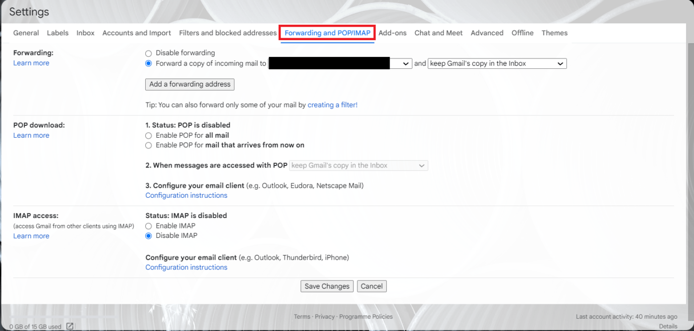 Go to forwarding settings in Gmail