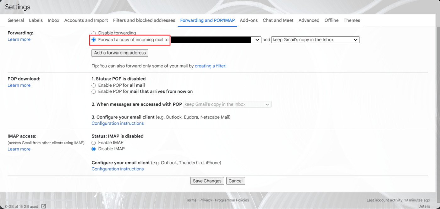 Opties voor doorsturen instellen in Gmail
