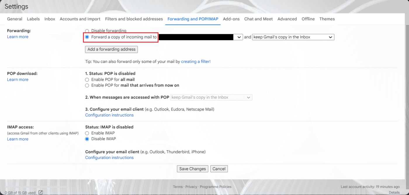 Set forwarding options in Gmail