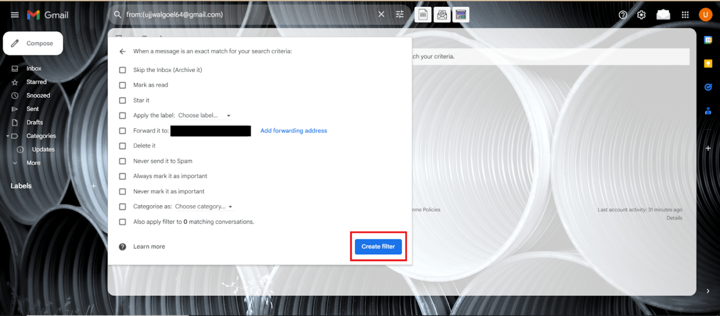 Create a filterin Gmail