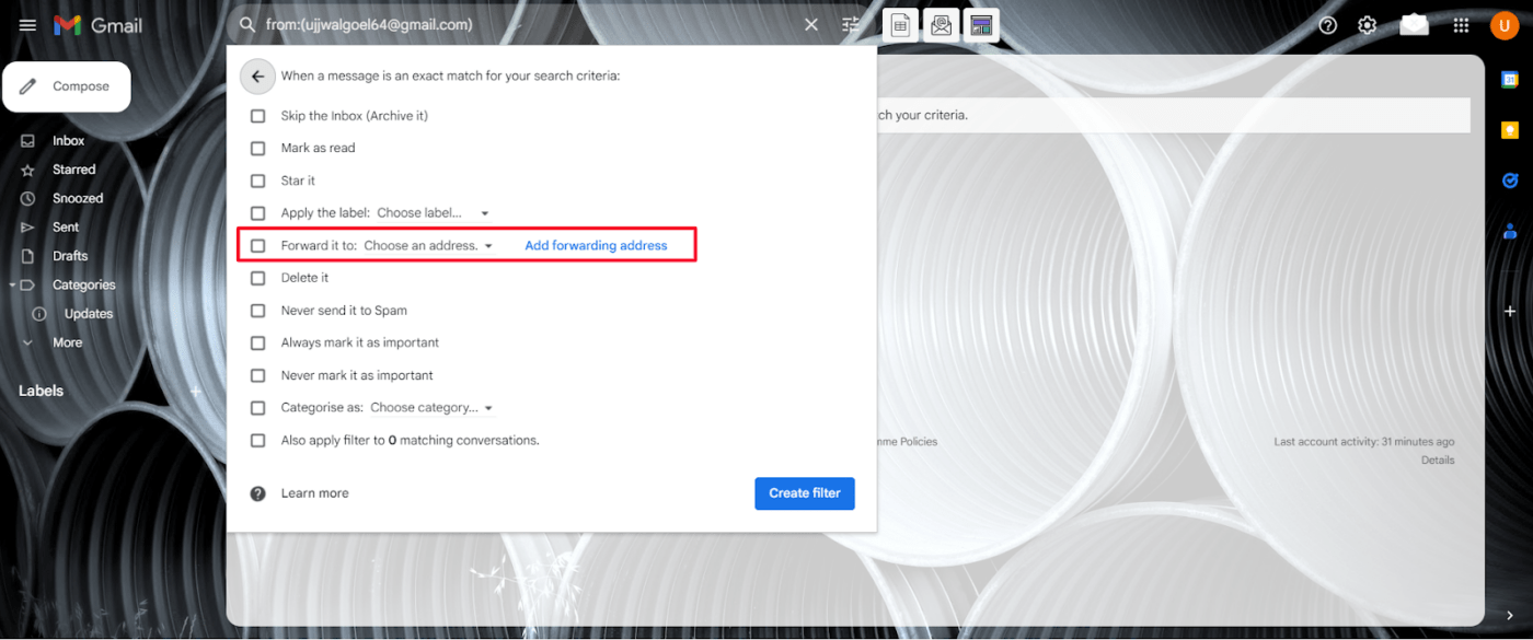 Set the forwarding address in Gmail