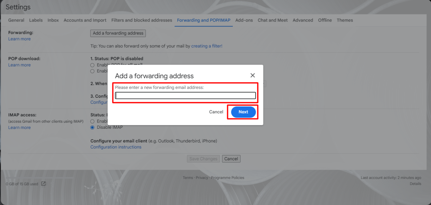 Add a Forwarding Address in Gmail