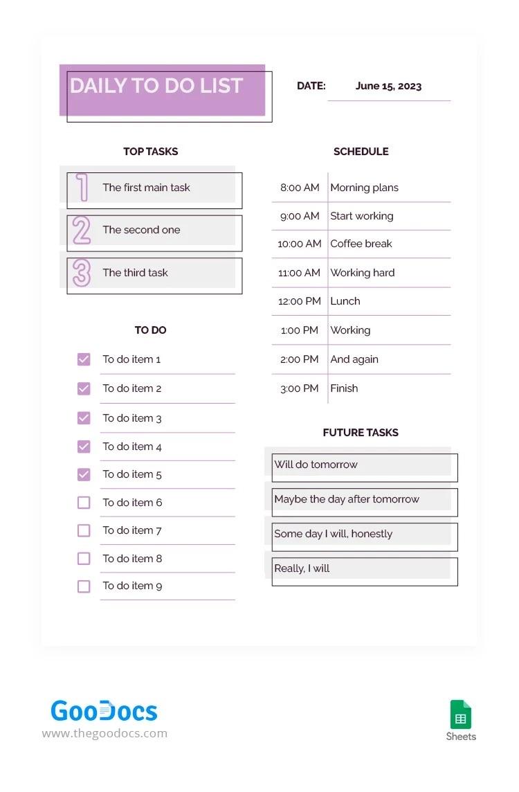 Google Sheets Daily To-Do List Template by GooDocs