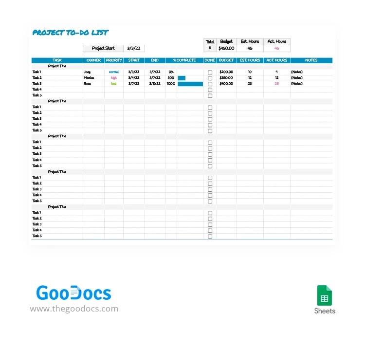 Google Sheets Project To-Do List Template by GooDocs