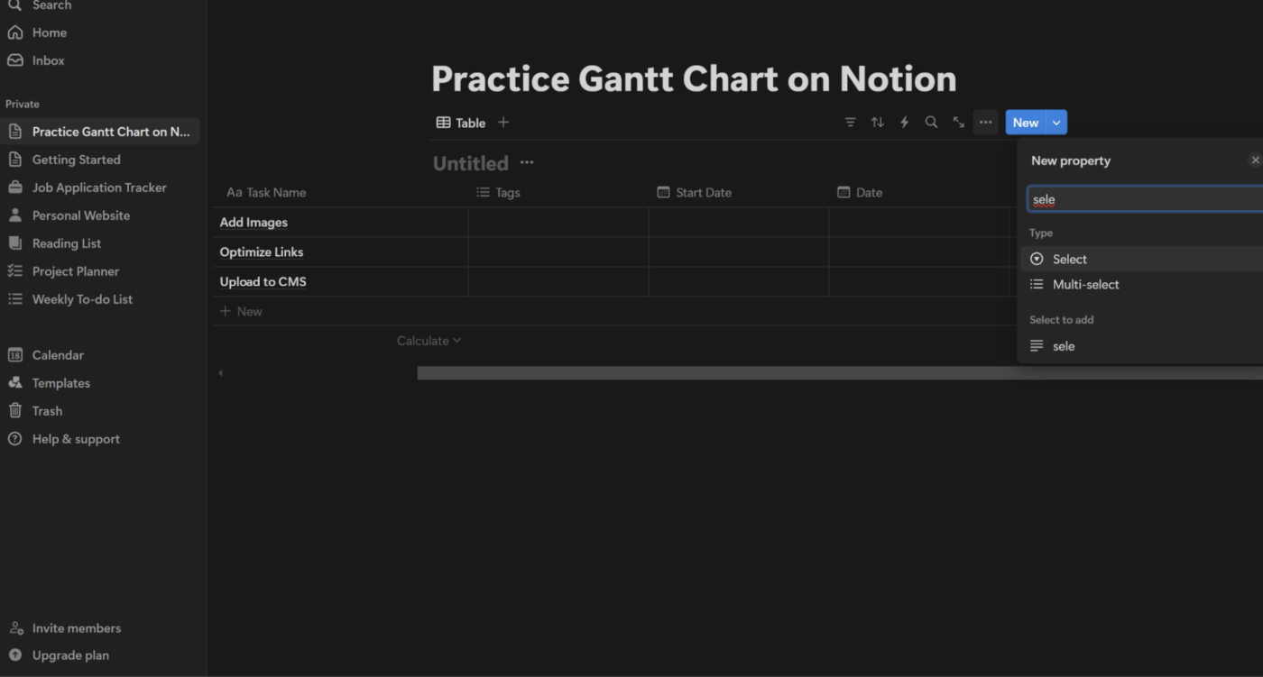 Etapas para criar um gráfico de Gantt no Notion