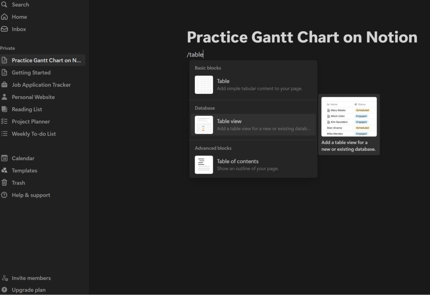 Notion’s table view