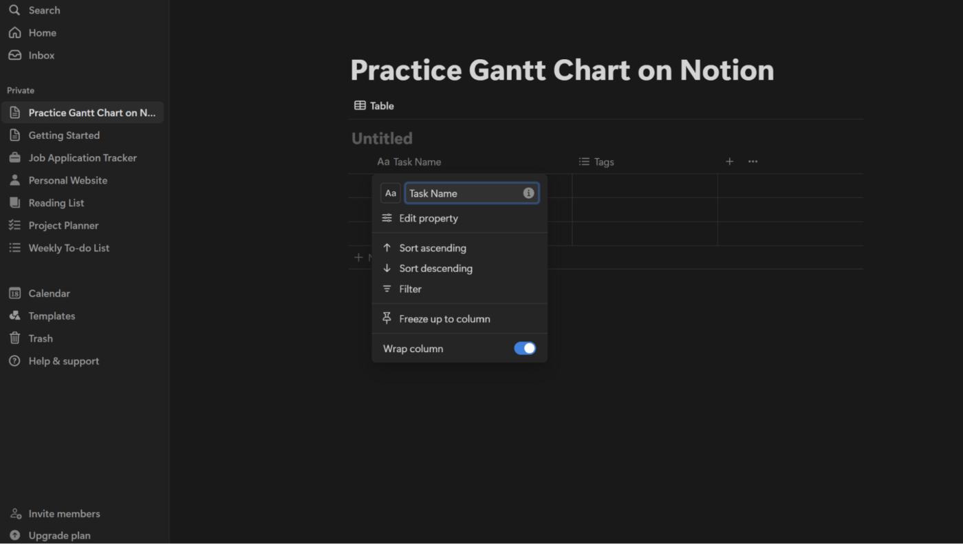 Pasos para hacer un (diagrama de) Gantt en Notion