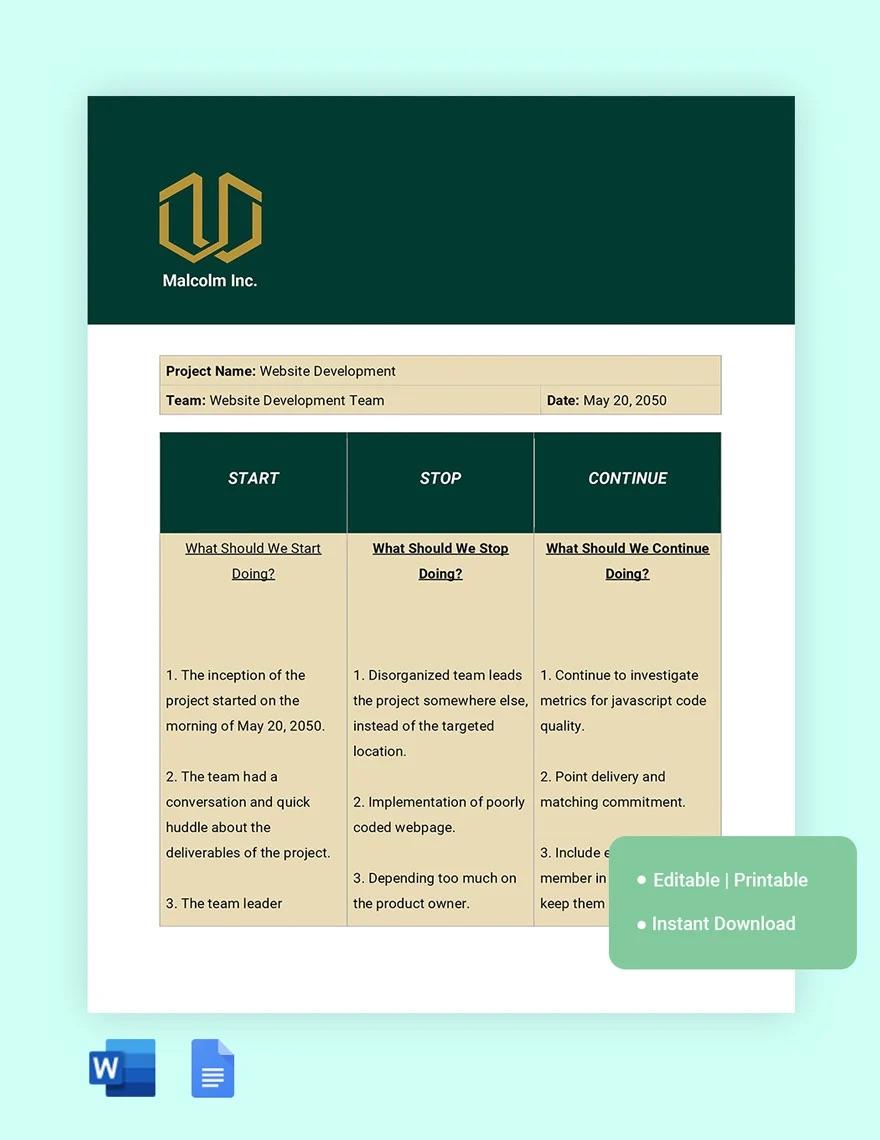 Cronograma Retrospectivo Plantilla de Documentos de Google