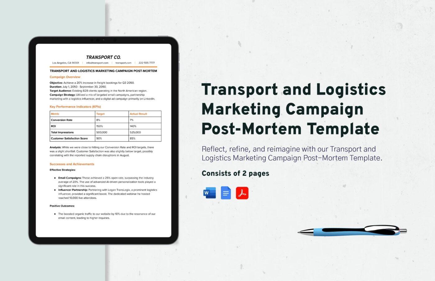 Template Post-Mortem Kampanye Pemasaran Logistik Google Docs oleh Template.net