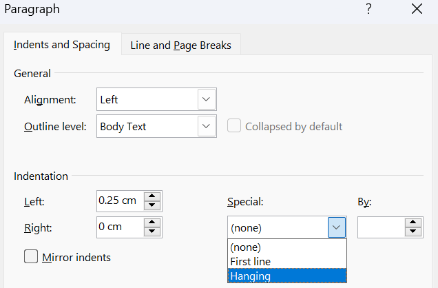 Hängende Einrückung zu einer Checkliste in MS Word hinzufügen