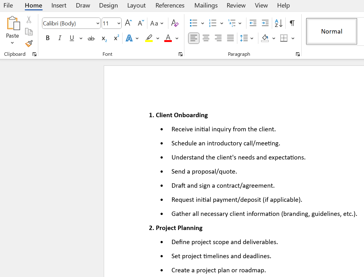 Ajout d'éléments d'action pour créer une checklist dans Microsoft Word