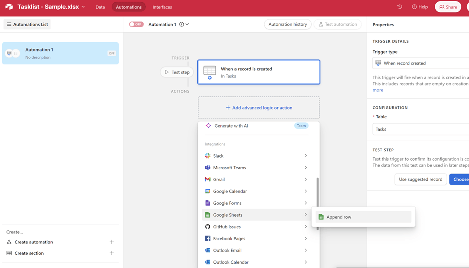 Menambahkan baris di Airtable