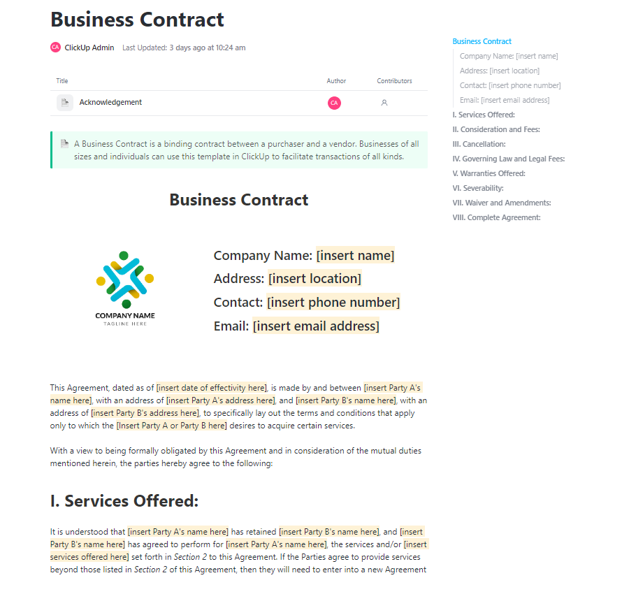 Business Contract Template